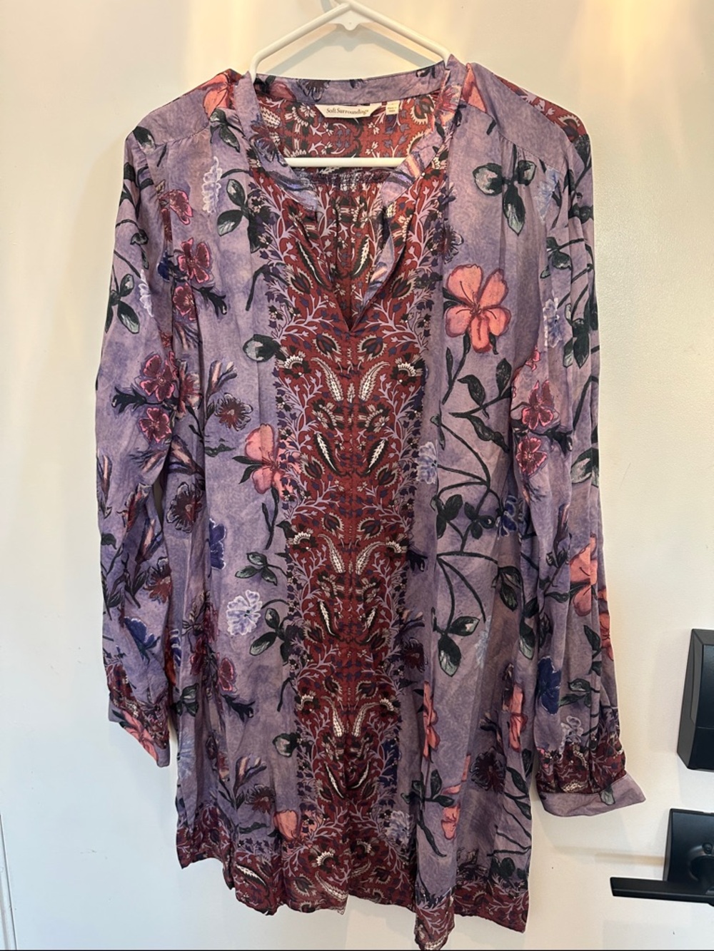 Soft Surroundings Purple Floral Split-Neck Tunic Dress